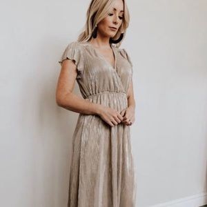 Athena pleated maxi dress in gold.